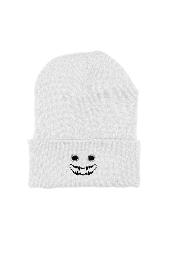 Face 2 white beanie